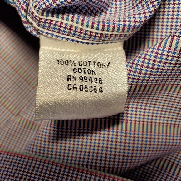 Bugatchi Shirt Men's M Blue Striped Houndstooth Button Pocket Drop Tail Cotton - Picture 14 of 15